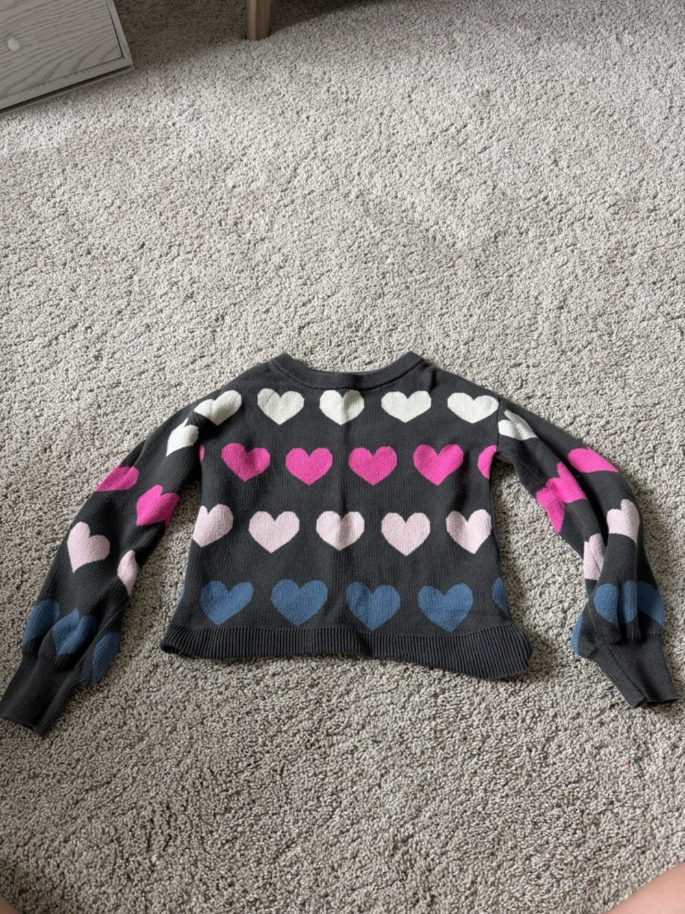 GAP Kids Dark Gray Knit Sweater with Multicolor Hearts